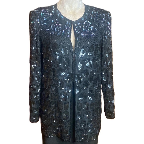 Mark & John by Gopal Jackets & Blazers - VNTG 60s Mark & John by Gopal Black n opalescent Sequin Beaded Silk Jacket Sz L